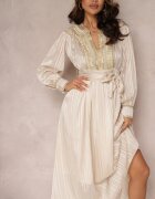 elsa.m by may Rochie Bej Metalică cu Decolteu Decorativ și Curea Adyson