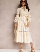elsa.m by may Rochie Bej Midi cu nasturi și dantelă Feralo