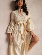 elsa.m by may Rochie Bej Midi cu nasturi și dantelă Feralo