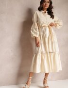 elsa.m by may Rochie Bej Midi cu nasturi și dantelă Feralo
