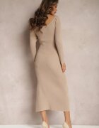 elsa.m by may Rochie Bej Mulată Decorată cu Decupaj pe Abdomen și cu Zirconii Odia