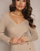elsa.m by may Rochie Bej Mulată Decorată cu Decupaj pe Abdomen și cu Zirconii Odia