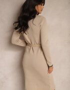 elsa.m by may Rochie bej mulată din tricot cu vâscoză decorată cu aplicații metalice și cu curea Doredi