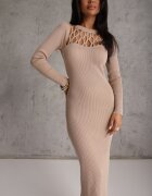 elsa.m by may Rochie Bej Mulată Maxi cu Decolteu Decupat și cu Fentă pe Picior Fonelia