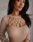 elsa.m by may Rochie Bej Mulată Maxi cu Decolteu Decupat și cu Fentă pe Picior Fonelia