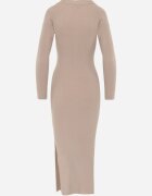 elsa.m by may Rochie Bej Mulată Maxi cu Decolteu Decupat și cu Fentă pe Picior Fonelia