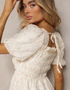 elsa.m by may Rochie Bej-Roz cu Decolteu plisat cu croi evazat cu Mâneci bufante Vikirrena