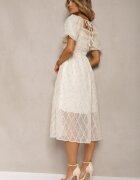 elsa.m by may Rochie Bej-Roz cu Decolteu plisat cu croi evazat cu Mâneci bufante Vikirrena