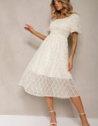 elsa.m by may Rochie Bej și Albastru cu decolteu încrețit cu croi evazat și mâneci bufante Vikirrena
