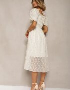 elsa.m by may Rochie Bej și Albastru cu decolteu încrețit cu croi evazat și mâneci bufante Vikirrena