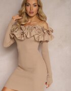 elsa.m by may Rochie Bej Spaniolă Mini cu volane și flori Balinorre
