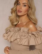 elsa.m by may Rochie Bej Spaniolă Mini cu volane și flori Balinorre