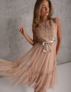 elsa.m by may Rochie bej talată cu fustă de tul și bust din dantelă Darela