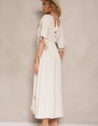 elsa.m by may Rochie Bej Tip Plic din In și Viscoză Decorată cu Broderie și Legătură Deselira