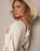elsa.m by may Rochie Bej Tip Plic din In și Viscoză Decorată cu Broderie și Legătură Deselira