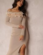 elsa.m by may Rochie Bej Tricotată cu Pene Thanula