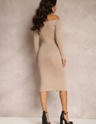elsa.m by may Rochie Bej Tricotată cu Pene Thanula