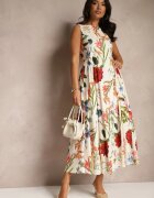 elsa.m by may Rochie bejă evazată din bumbac cu imprimeu floral Ilanis