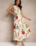 elsa.m by may Rochie bejă evazată din bumbac cu imprimeu floral Ilanis