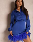 elsa.m by may Rochie Bleumarin din satin cu pene la tiv Abira