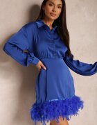 elsa.m by may Rochie Bleumarin din satin cu pene la tiv Abira