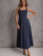 elsa.m by may Rochie Bleumarin Evazată cu Vâscoză și Bumbac Decorată cu nasturi Nikippe