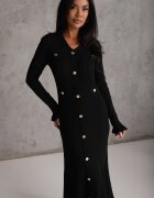 elsa.m by may Rochie bodycon tricotată din vâscoză cu nasturi și volane Lakina Neagră