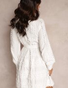 elsa.m by may Rochie Cămașă Albă cu Cordon Legat și Benzi Ajurate Deme