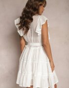 elsa.m by may Rochie Cămașă Albă de Dantelă cu Volane și Curea Legată Lucerna
