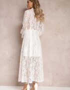 elsa.m by may Rochie Cămașă Albă Maxi cu Nasturi Decorativi și Zirconii din Țesătură din Dantelă Armina