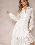 elsa.m by may Rochie Cămașă Albă Maxi cu Nasturi Decorativi și Zirconii din Țesătură din Dantelă Armina