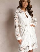 elsa.m by may Rochie cămașă albă mini cu dantelă ajurată și curea Norila