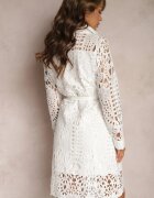 elsa.m by may Rochie cămașă albă mini cu dantelă ajurată și curea Norila