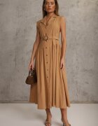 elsa.m by may Rochie Cămașă Bej Bumbac-Viscoză Fără Mâneci cu Curea Athithoe