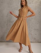 elsa.m by may Rochie Cămașă Bej Bumbac-Viscoză Fără Mâneci cu Curea Athithoe
