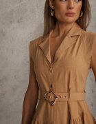 elsa.m by may Rochie Cămașă Bej Bumbac-Viscoză Fără Mâneci cu Curea Athithoe
