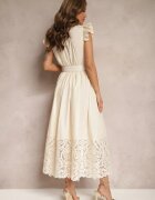 elsa.m by may Rochie cămașă bej cu broderie ajurată și curea cu cataramă dreptunghiulară Trika