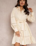elsa.m by may Rochie cămașă Bej cu nasturi perlați și inserții din dantelă Shyanne