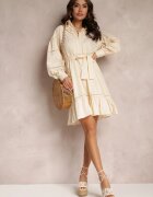 elsa.m by may Rochie cămașă Bej cu nasturi perlați și inserții din dantelă Shyanne