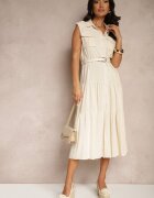 elsa.m by may Rochie-camașă bej din viscoză cu bumbac și curea Artebia