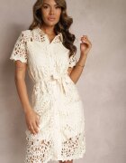 elsa.m by may Rochie-cămașă bej midi cu detalii ajurate Tatrasi