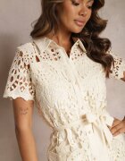 elsa.m by may Rochie-cămașă bej midi cu detalii ajurate Tatrasi