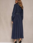 elsa.m by may Rochie Cămașă Bleu Marin din Vâscoză cu Bumbac Decorată cu o Curea Halanoria
