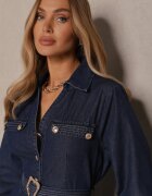 elsa.m by may Rochie Cămașă Bleu Marin din Vâscoză cu Bumbac Decorată cu o Curea Halanoria