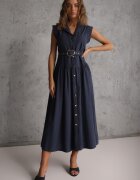 elsa.m by may Rochie cămașă Bleumarin din bumbac și viscoză fără mâneci cu curea Athithoe