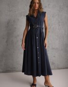 elsa.m by may Rochie cămașă Bleumarin din bumbac și viscoză fără mâneci cu curea Athithoe