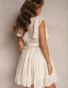 elsa.m by may Rochie Cămașă Dantelată Bej deschis cu Volane și Curea Legată Lucerna