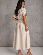 elsa.m by may Rochie-cămașă din bumbac și vâscoză cu dungă îngustă în talie Coriopis Bej deschis