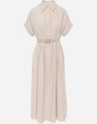 elsa.m by may Rochie-cămașă din bumbac și vâscoză cu dungă îngustă în talie Coriopis Bej deschis