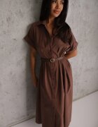 elsa.m by may Rochie-cămașă din bumbac și vâscoză cu dungă îngustă în talie Coriopis Maro